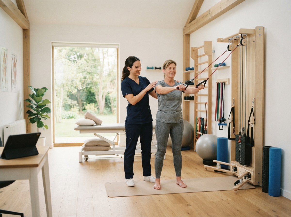 Minimalist clinical treatment space at Geetha's Physiotherapy Clinic